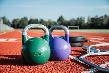 kettlebell on field track